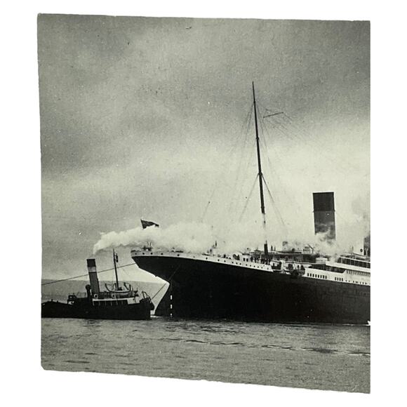 Titanic and Tugboat Photo on Cardstock Paper Ephemera Boats and Ships - Picture 2 of 5